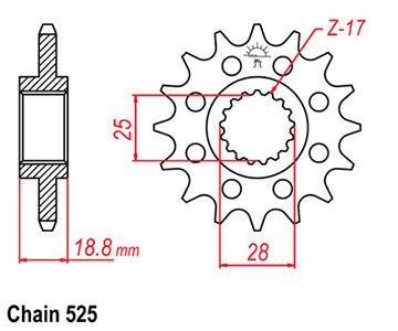 Pignon 19 Dents - Pas 525 - Similaire JTF405