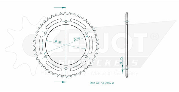Couronne Acier 44 Dents - Pas 525 - Similaire JTR1704