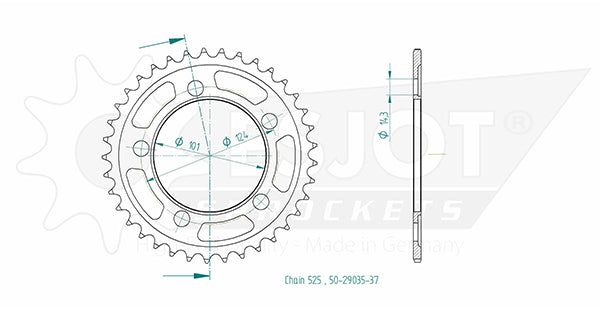 Couronne Acier 37 Dents - Pas 525 - Similaire JTR898