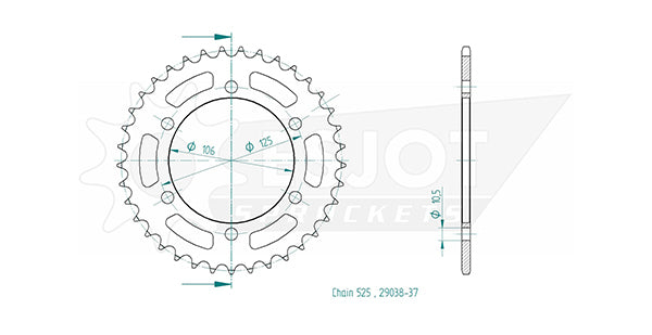 Couronne Acier 37 Dents - Pas 525 - Similaire JTR2014
