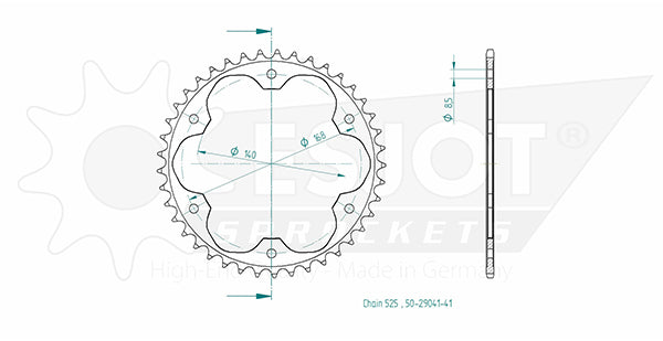 Couronne Acier 41 Dents - Pas 525 - Similaire JTR6