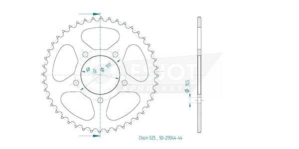 Couronne Acier 44 Dents - Pas 525 - Similaire JTR15
