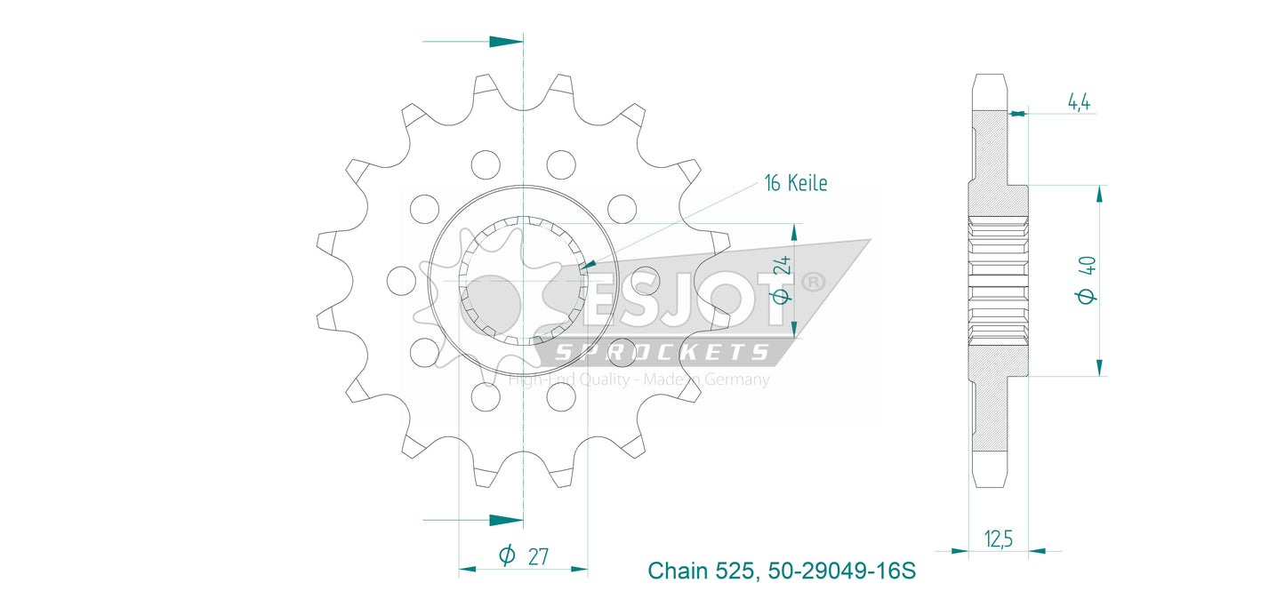 Pignon Ultralight 16 Dents - Pas 525 - Similaire JTF444