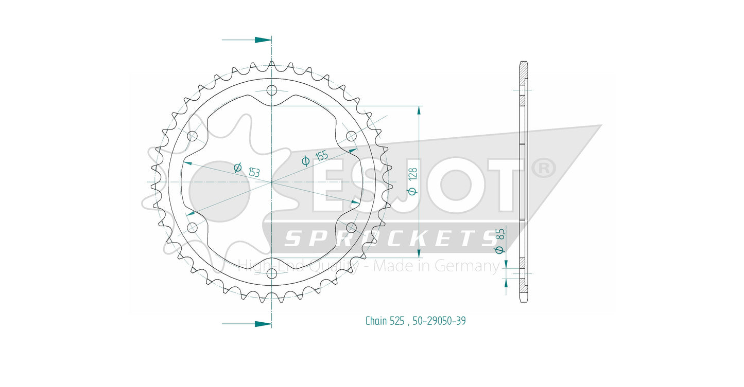 Couronne Acier 39 Dents - Pas 525 - Similaire JTR893