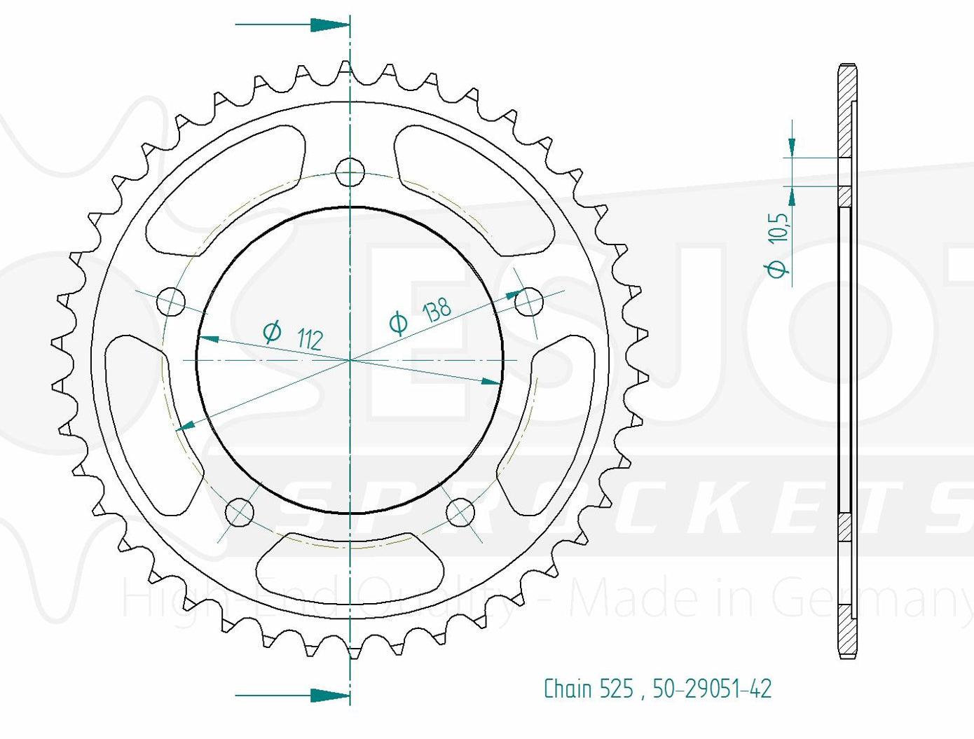 Couronne Acier 42 Dents - Pas 525 - Similaire JTR1877
