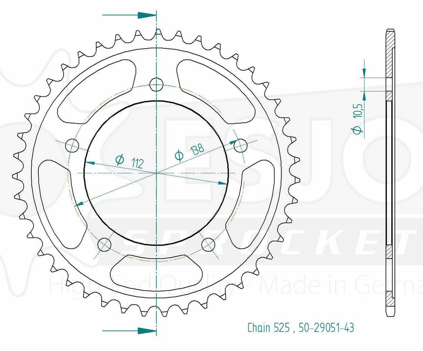 Couronne Acier 43 Dents - Pas 525 - Similaire JTR1877