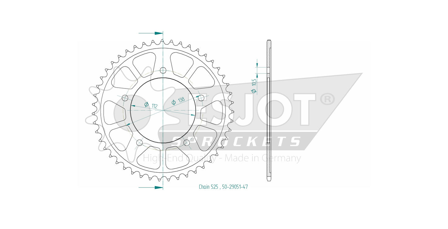 Couronne Acier 47 Dents - Pas 525 - Similaire JTR1877