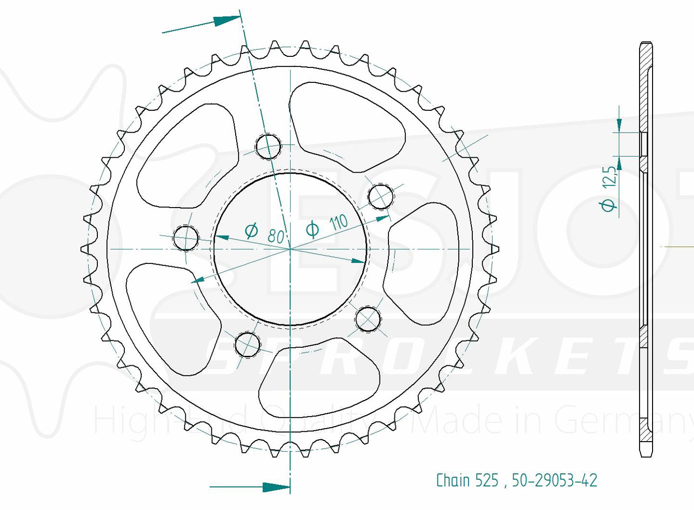 Couronne Acier 42 Dents - Pas 525 - Similaire JTR1331