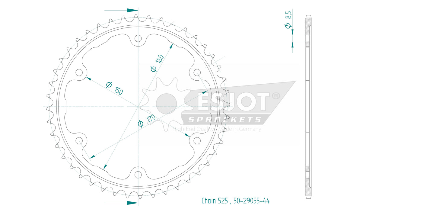 Couronne Acier 44 Dents - Pas 525 - Similaire JTR2016