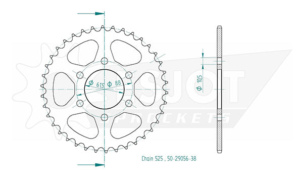 Couronne Acier 38 Dents - Pas 525 - Similaire JTR2022