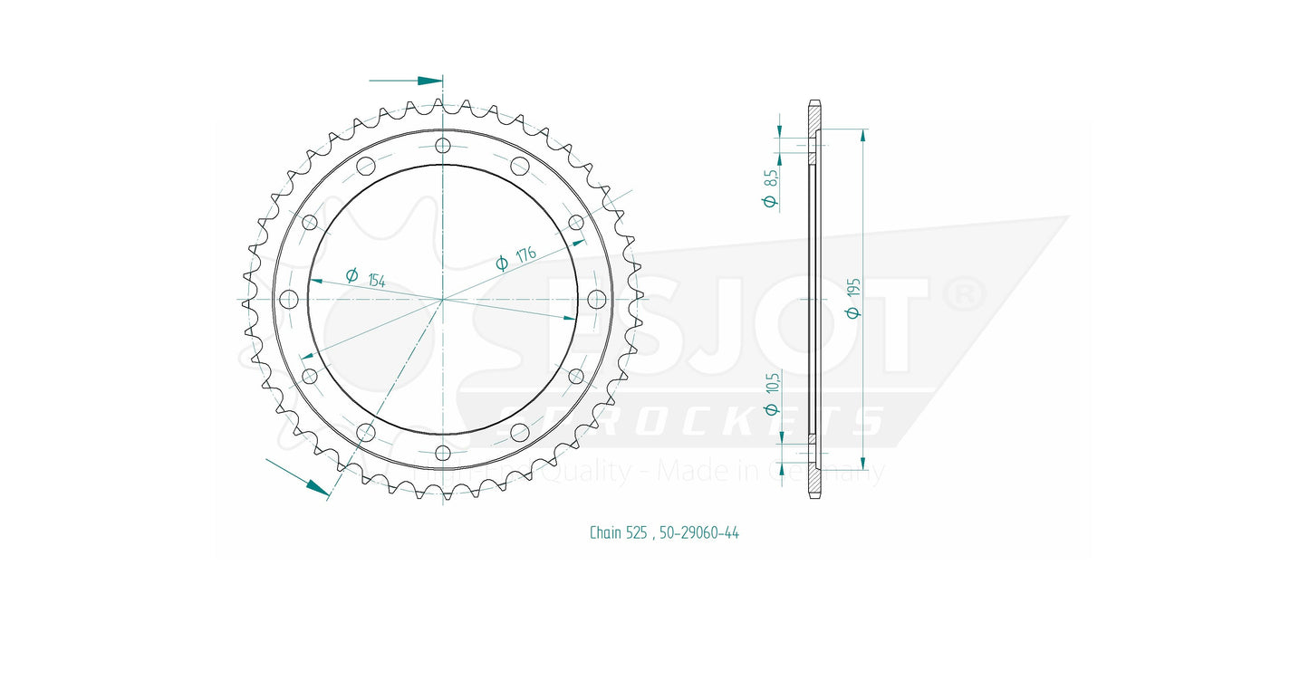 Couronne Acier 44 Dents - Pas 525 - Similaire JTR1346