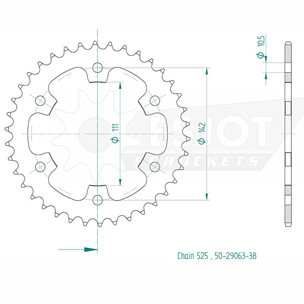 Couronne Acier 38 Dents - Pas 525 - Similaire JTR2025
