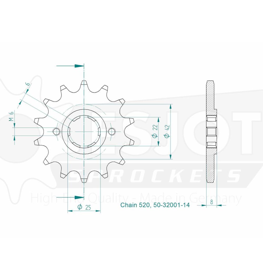 Pignon 14 Dents - Pas 520 - Similaire JTF281