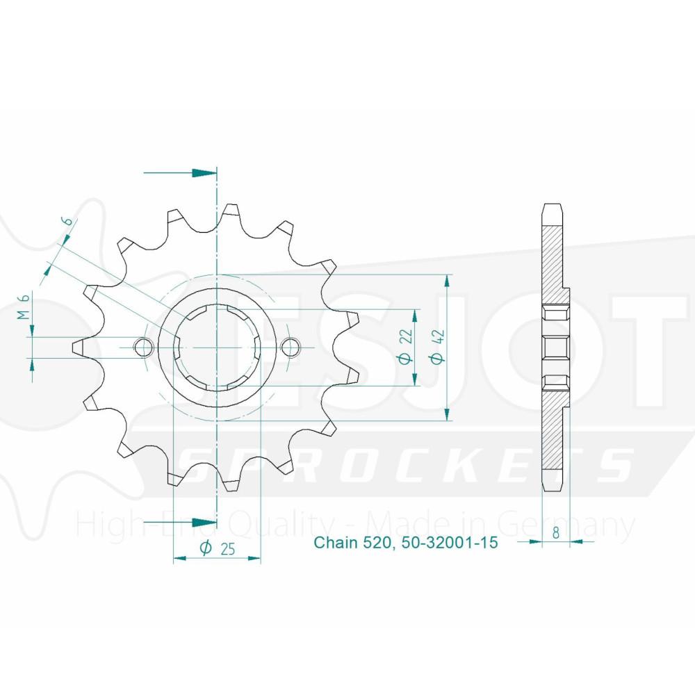 Pignon 15 Dents - Pas 520 - Similaire JTF281