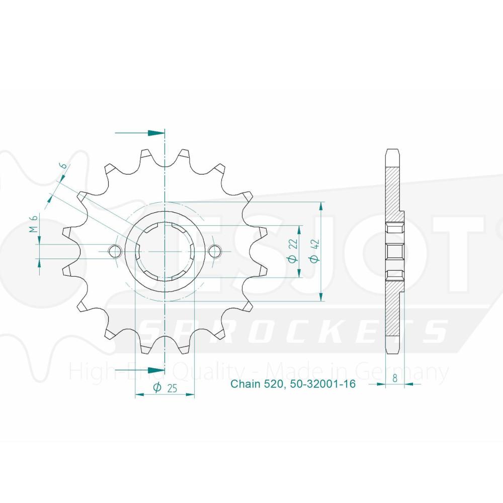 Pignon 16 Dents - Pas 520 - Similaire JTF281
