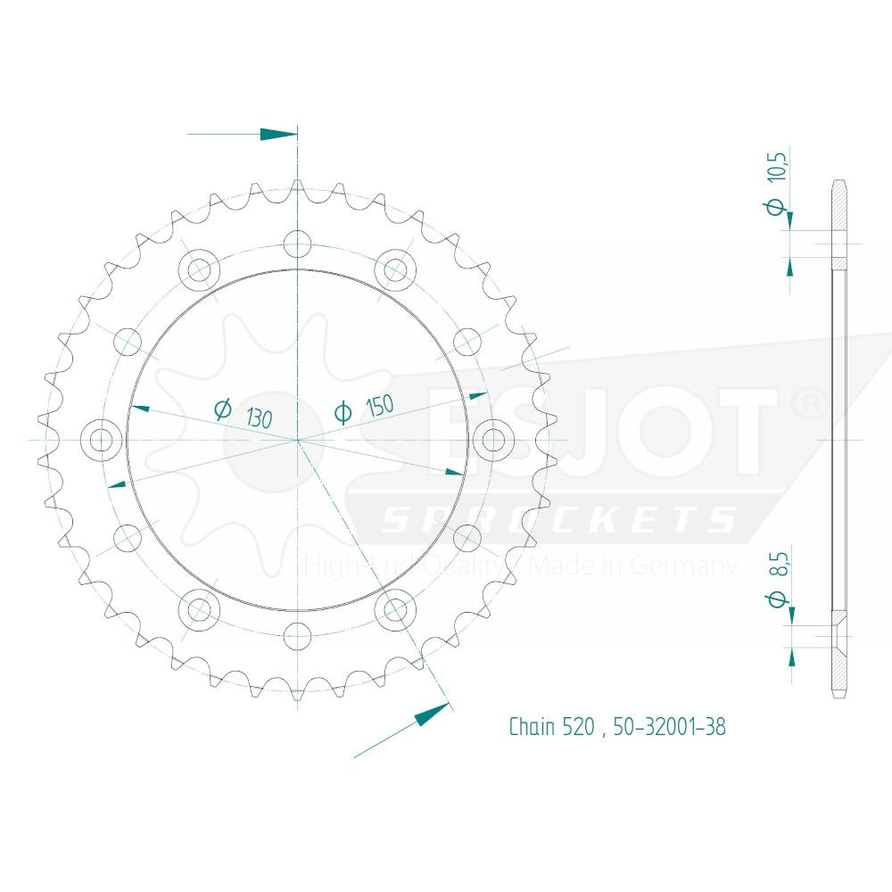 Couronne Acier 38 Dents - Pas 520 - Similaire JTR245/2