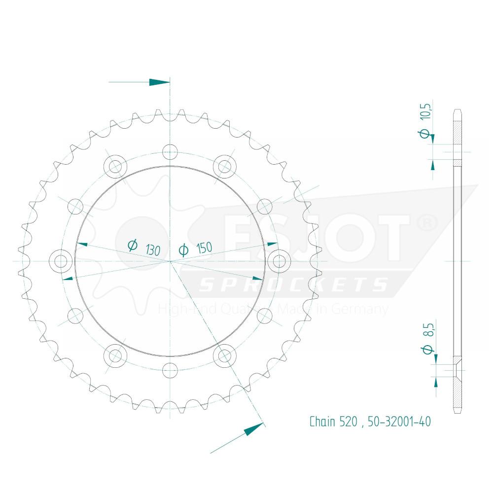 Couronne Acier 40 Dents - Pas 520 - Similaire JTR245/2