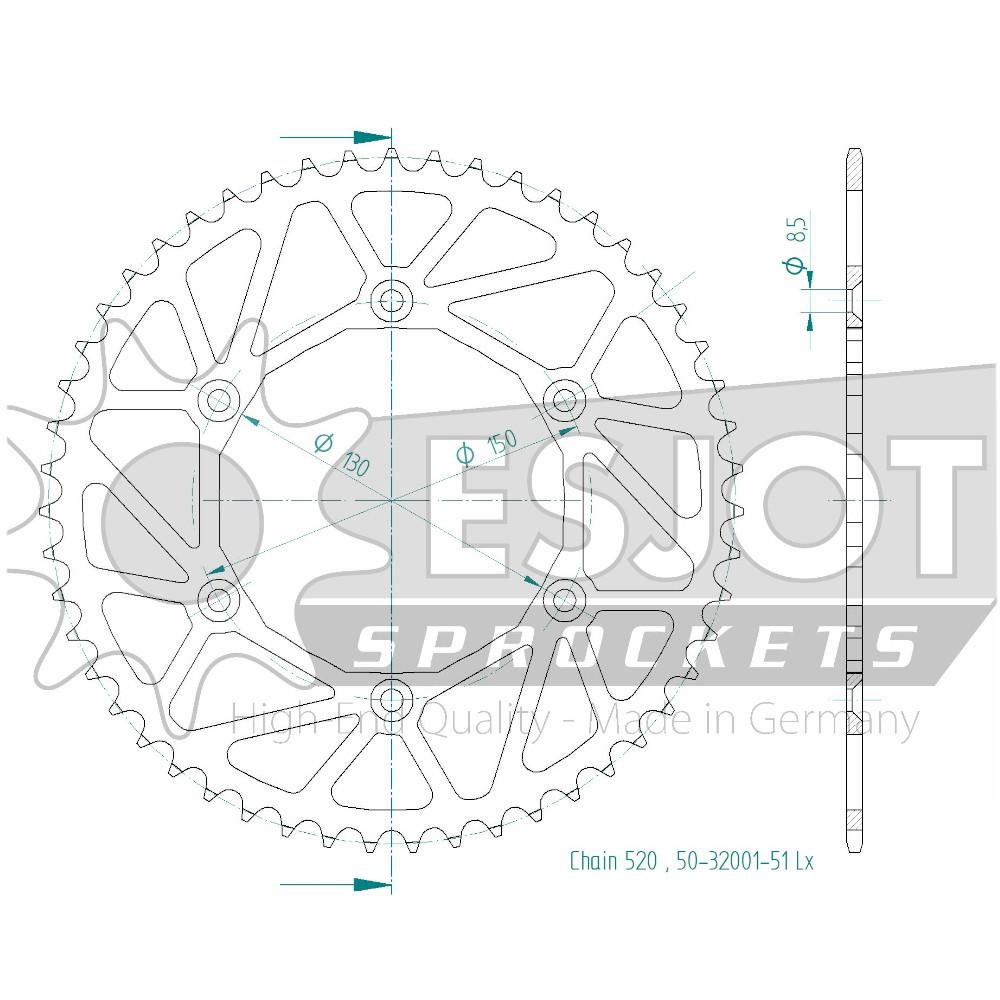 Couronne Acier Ultralight 51 Dents - Pas 520 - Similaire JTR245/2
