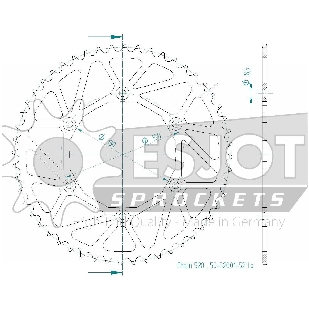 Couronne Acier Ultralight 52 Dents - Pas 520 - Similaire JTR245/2