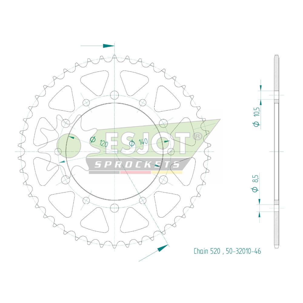 Couronne Acier 46 Dents - Pas 520 - Similaire JTR475