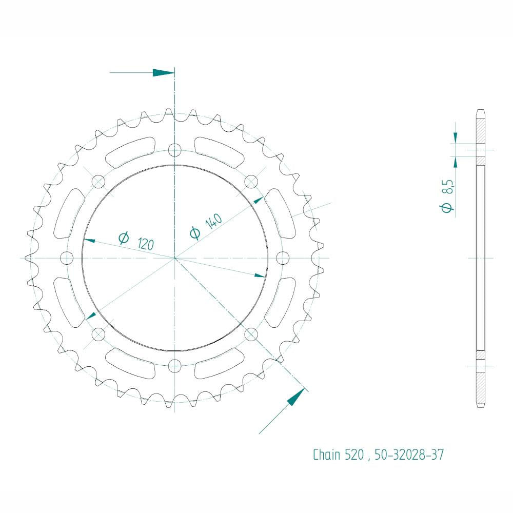 Couronne Acier 37 Dents - Pas 520 - Similaire JTR487