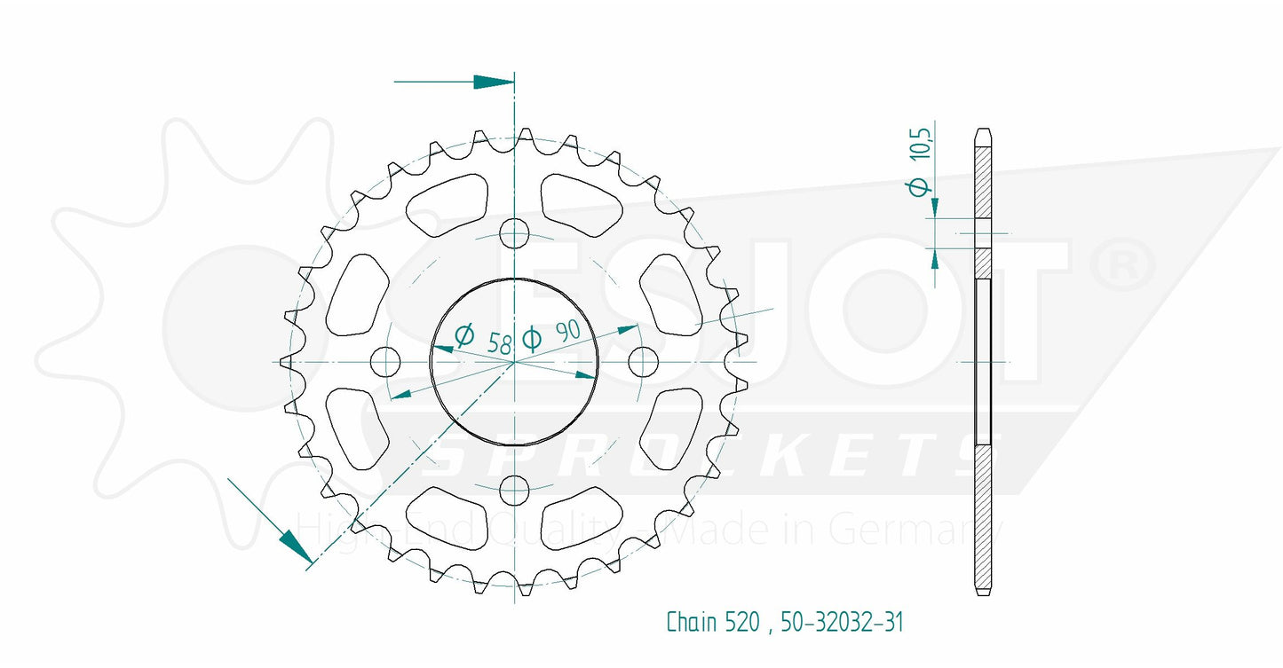 Couronne Acier 31 Dents - Pas 520 - Similaire JTR273