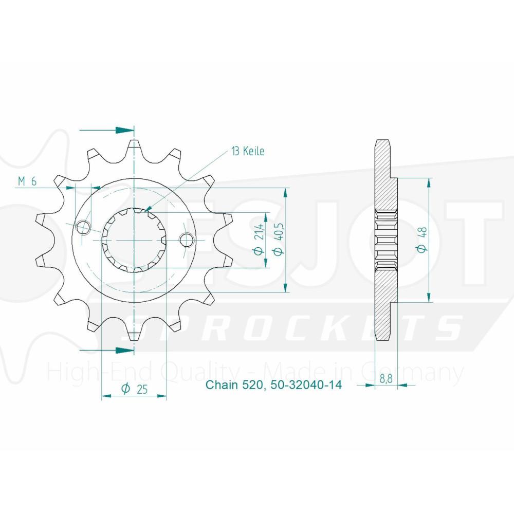 Pignon 14 Dents - Pas 520 - Similaire JTF1309