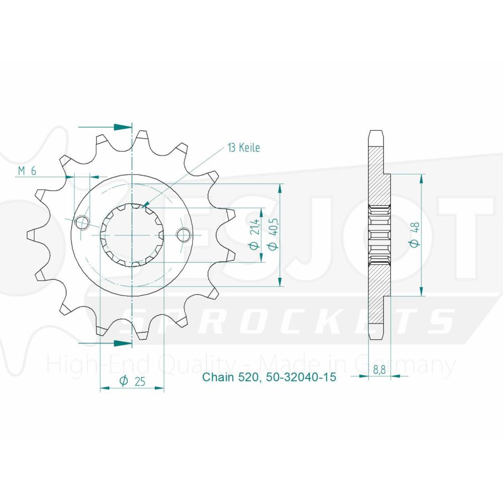 Pignon 15 Dents - Pas 520 - Similaire JTF1309