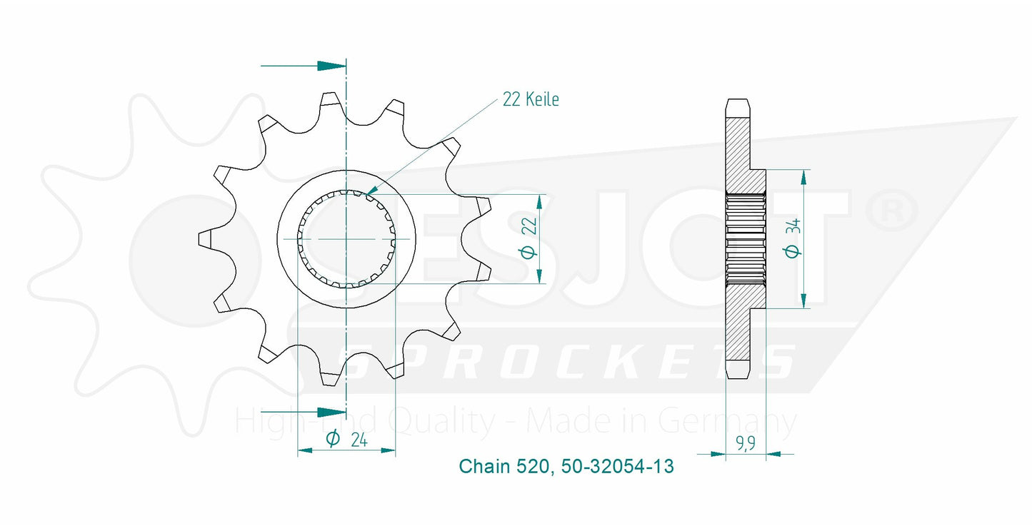 Pignon 13 Dents - Pas 520 - Similaire JTF402