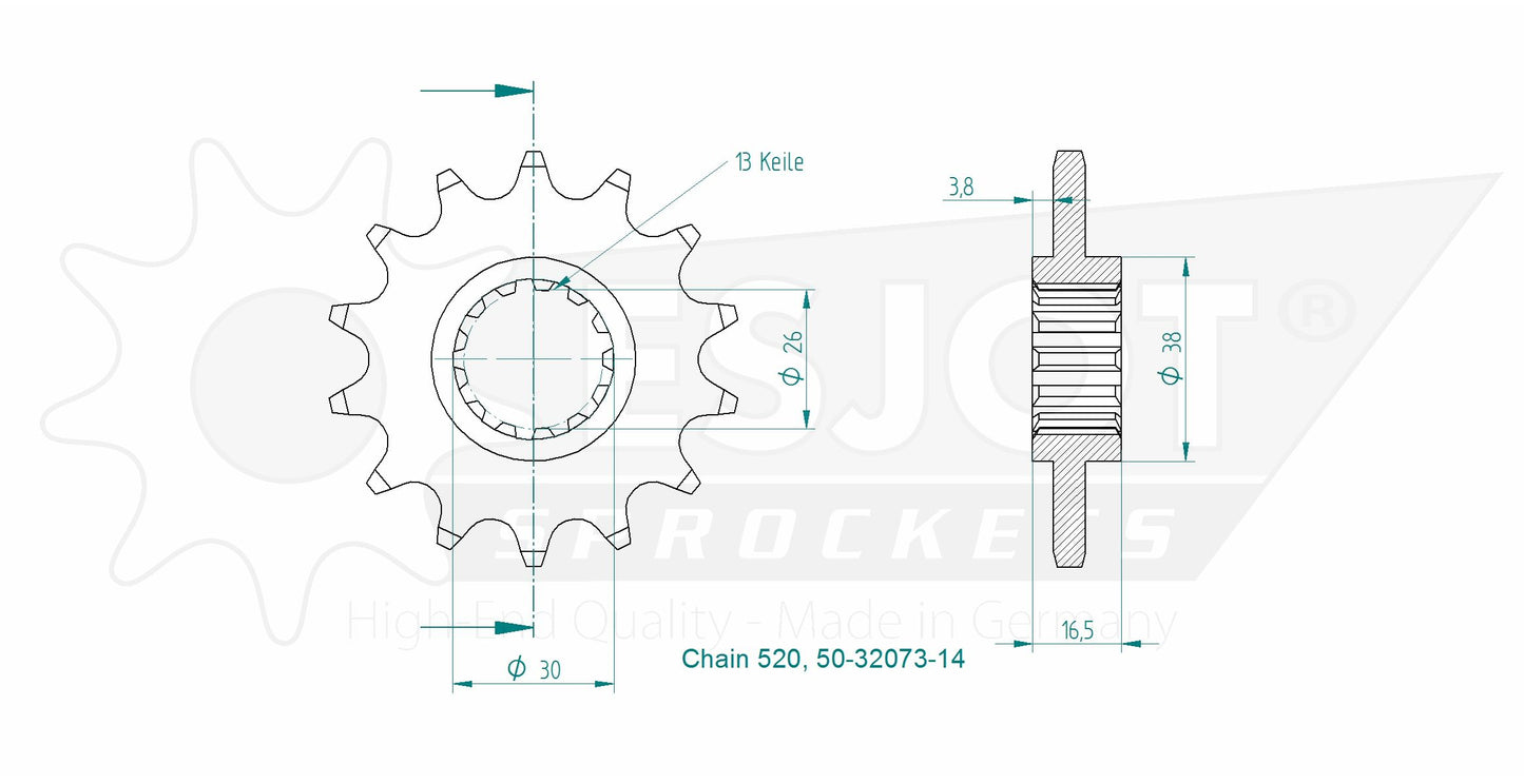 Pignon 14 Dents - Pas 520 - Similaire JTF333