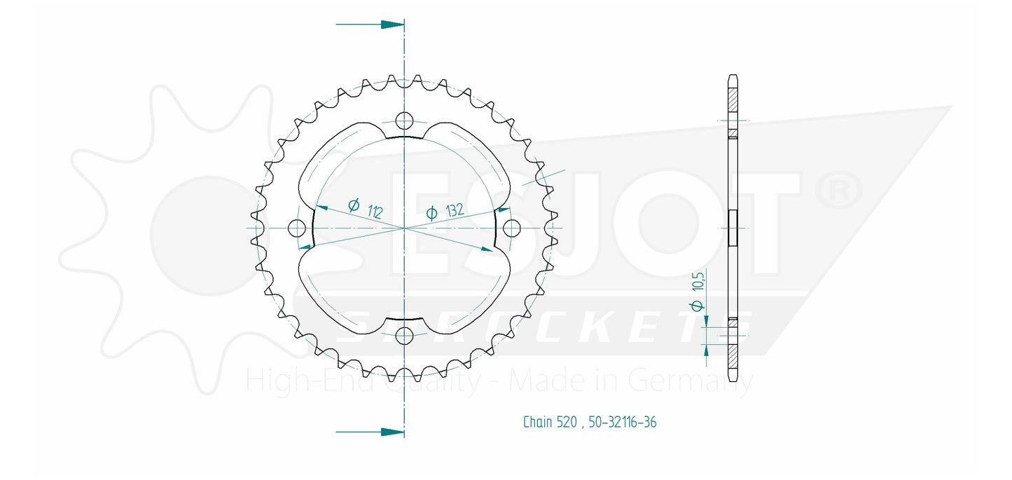 Couronne Acier 36 Dents - Pas 520 - Similaire JTR1072