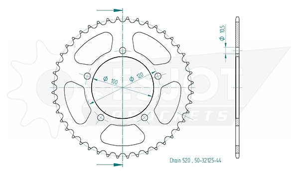 Couronne Acier 44 Dents - Pas 520 - Similaire JTR703