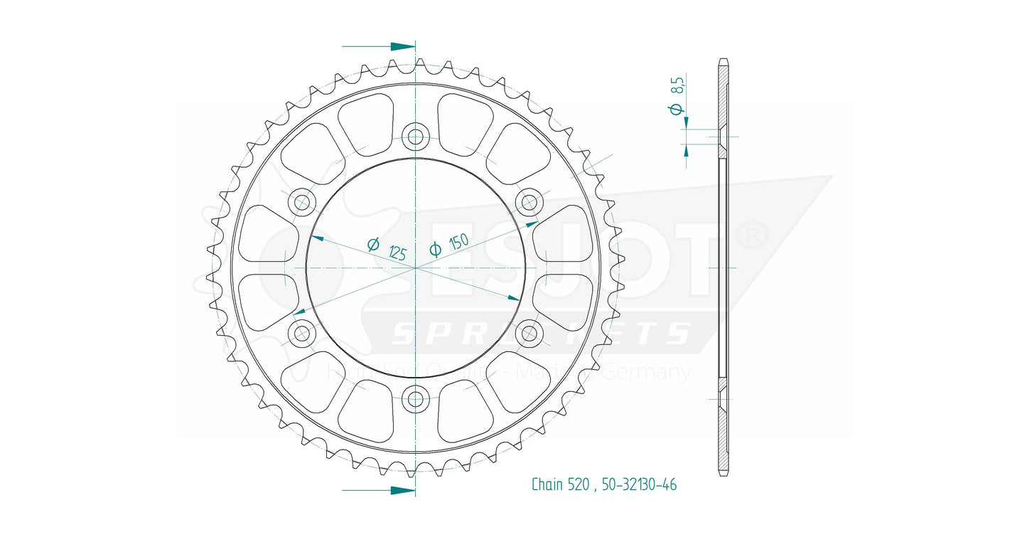 Couronne Acier 46 Dents - Pas 520 - Similaire JTR897