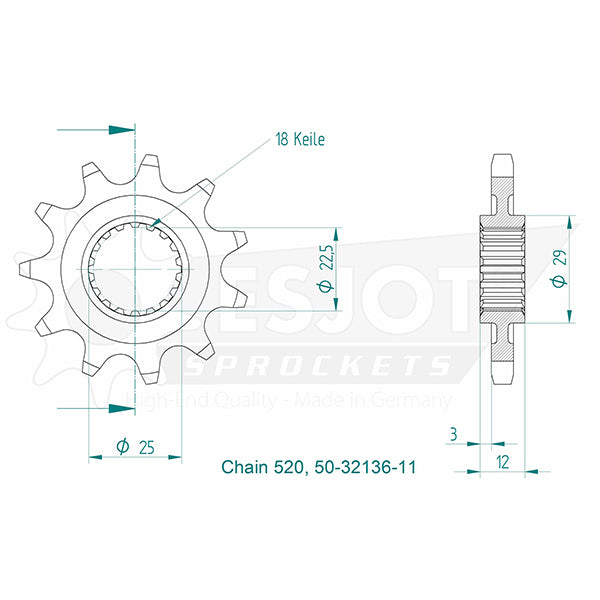 Pignon 11 Dents - Pas 520