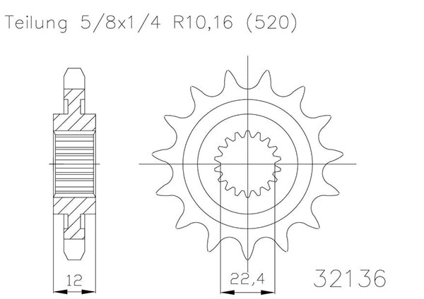 Pignon 12 Dents - Pas 520