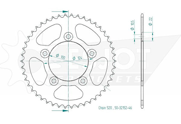 Couronne Acier 46 Dents - Pas 520 - Similaire JTR746