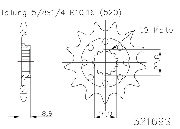 Pignon Ultralight 13 Dents - Pas 520 - Similaire JT1422SC