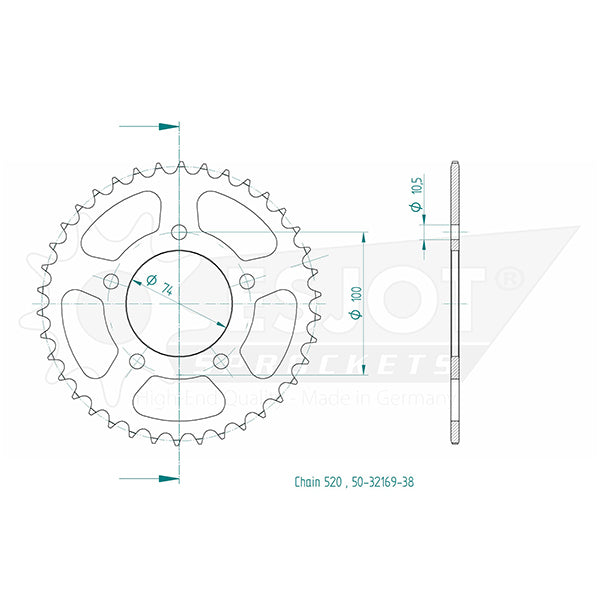 Couronne Acier 38 Dents - Pas 520