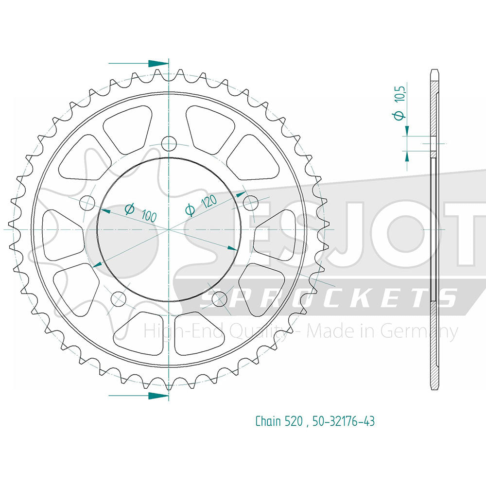Couronne Acier 43 Dents - Pas 520 - Similaire JTR703