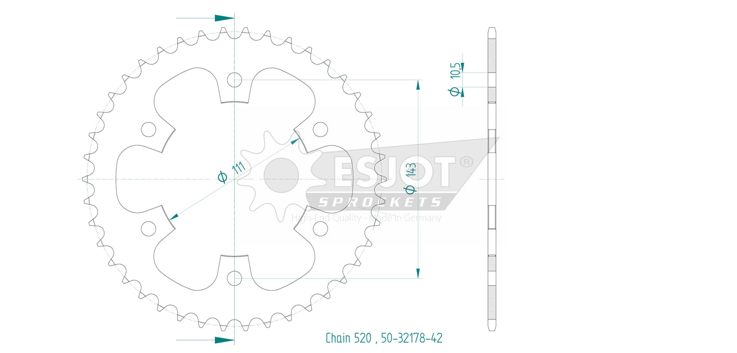 Couronne Acier 42 Dents - Pas 520 - Similaire JTR2023