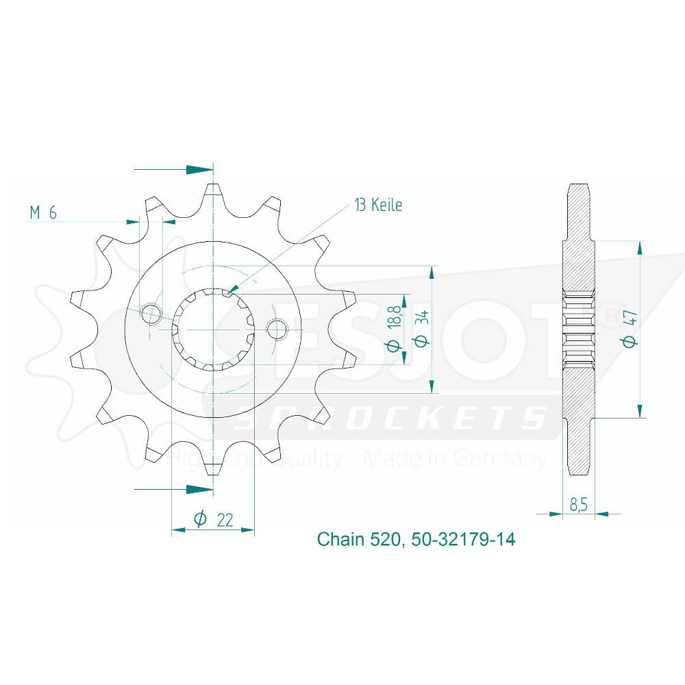 Pignon 14 Dents - Pas 520 - Similaire JTF1908