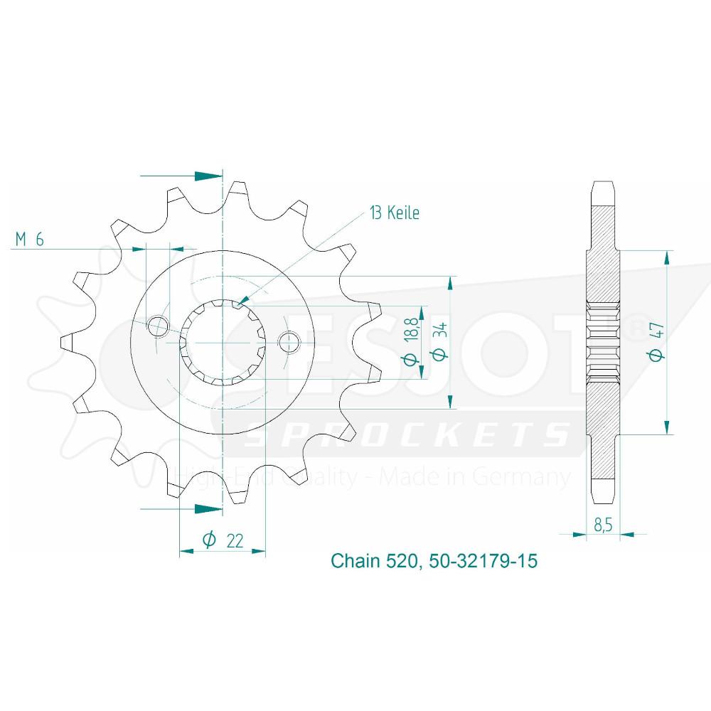 Pignon 15 Dents - Pas 520 - Similaire JTF1908