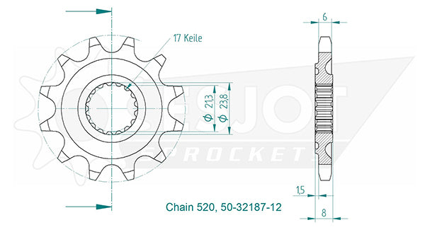 Pignon 12 Dents - Pas 520 - Similaire JTF1344SC