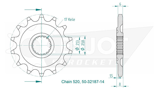 Pignon 14 Dents - Pas 520 - Similaire JTF1344SC