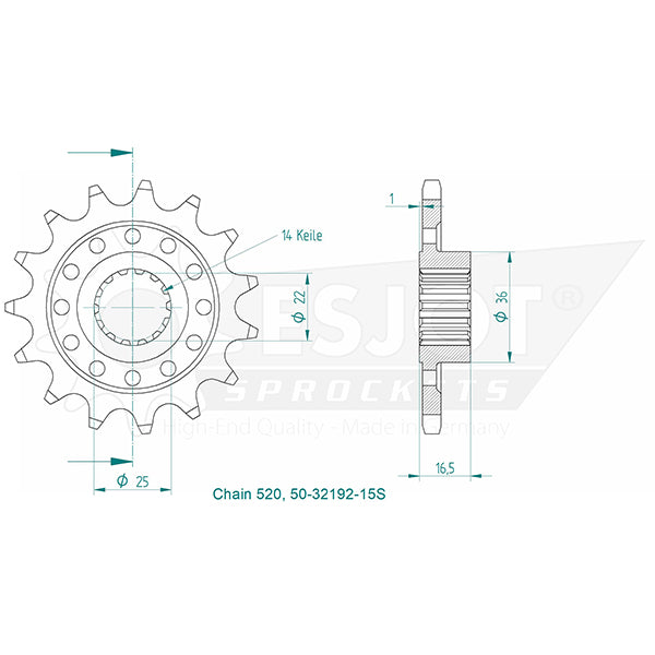 Pignon Ultralight 15 Dents - Pas 520 - Similaire JTF742