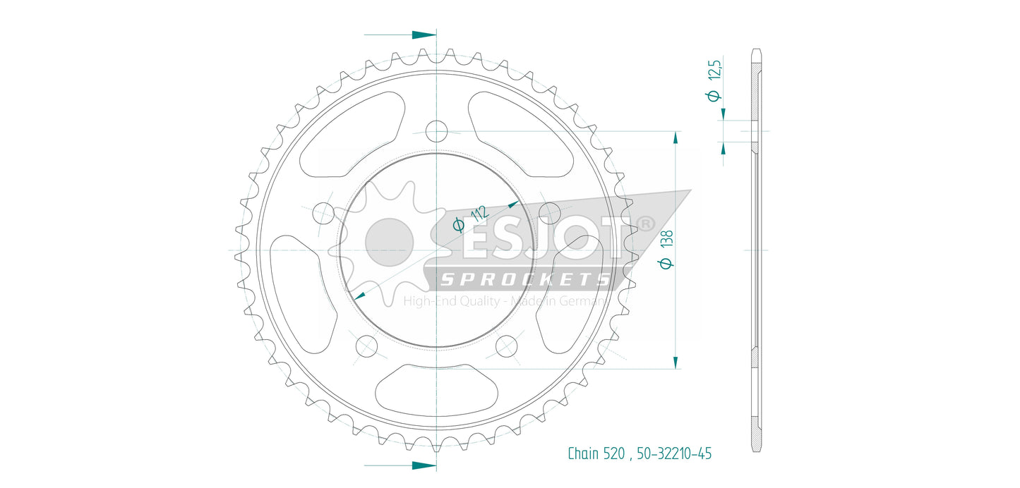 Couronne Acier 45 Dents - Pas 520 - Similaire JTR1316