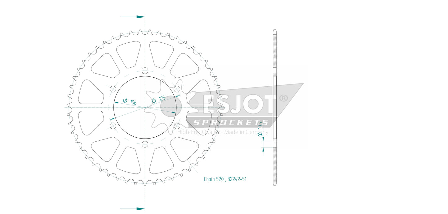 Couronne Acier 51 Dents - Pas 520 - Similaire JTR2020