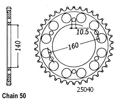 Couronne Acier 44 Dents - Pas 530 - Similaire JTR502