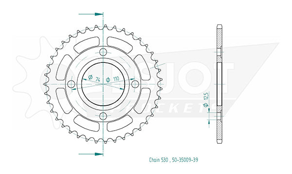 Couronne Acier 39 Dents - Pas 530 - Similaire JTR854