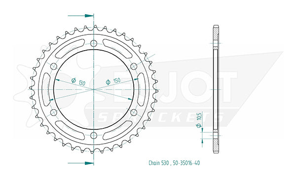 Couronne Acier 40 Dents - Pas 530 - Similaire JTR859